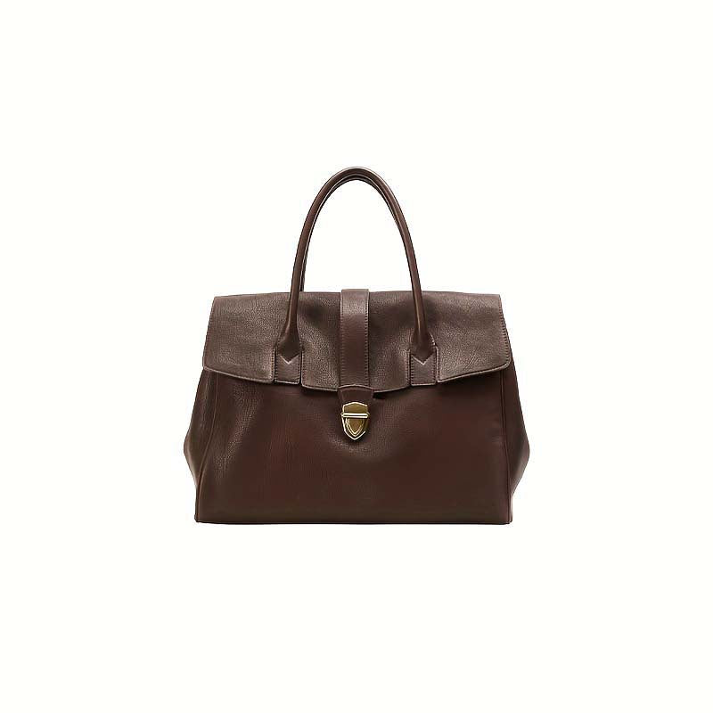 Soft Leather Work Tote Handbag with Clasp