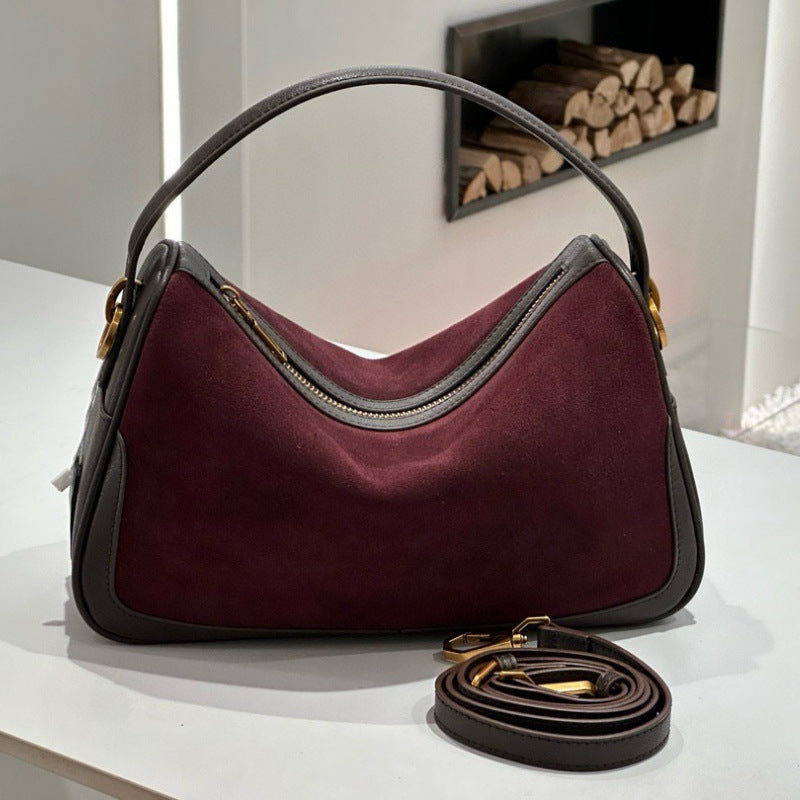Elegant Suede Leather Shoulder Crossbody Handbag