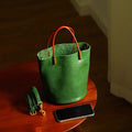 Stylish Green Faux Leather Bucket Shoulder Bag