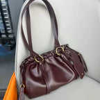 Premium Leather Ruched Drawstring Shoulder Bag