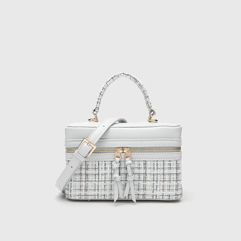 Canvas Leather Mini Box Crossbody Handbag