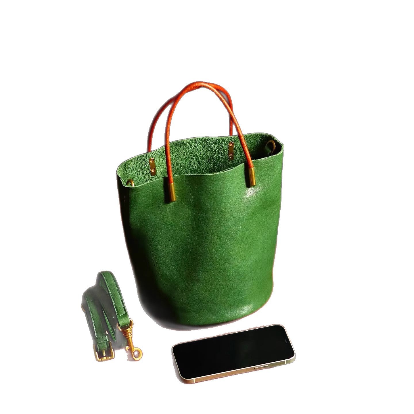Stylish Green Faux Leather Bucket Shoulder Bag