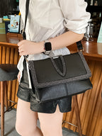 Black Soft Leather Rhinestone Shoulder Crossbody Bag