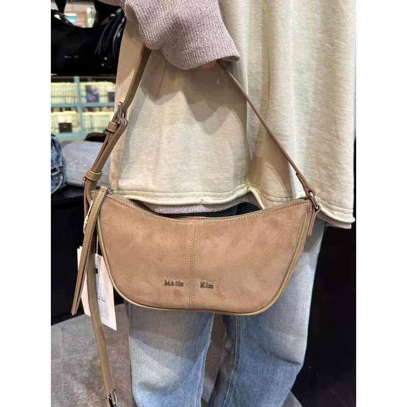 Matin Kim Suede Crescent Shoulder Crossbody Handbag