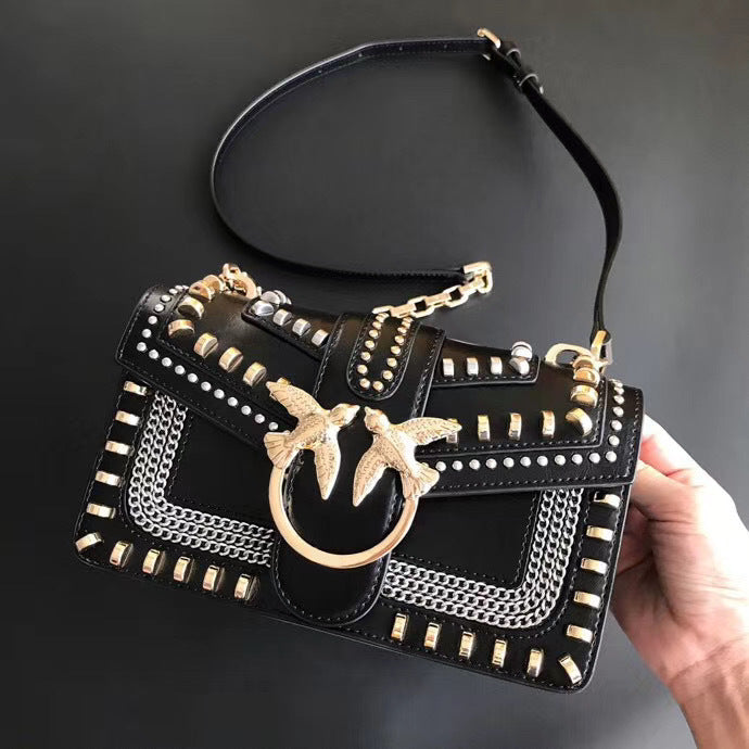 Genuine Leather Quilted Love Birds Crossbody Bag