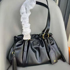 Premium Leather Ruched Drawstring Shoulder Bag
