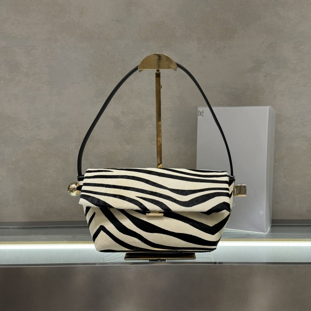 Zebra Print Calfskin Shoulder Bag Women