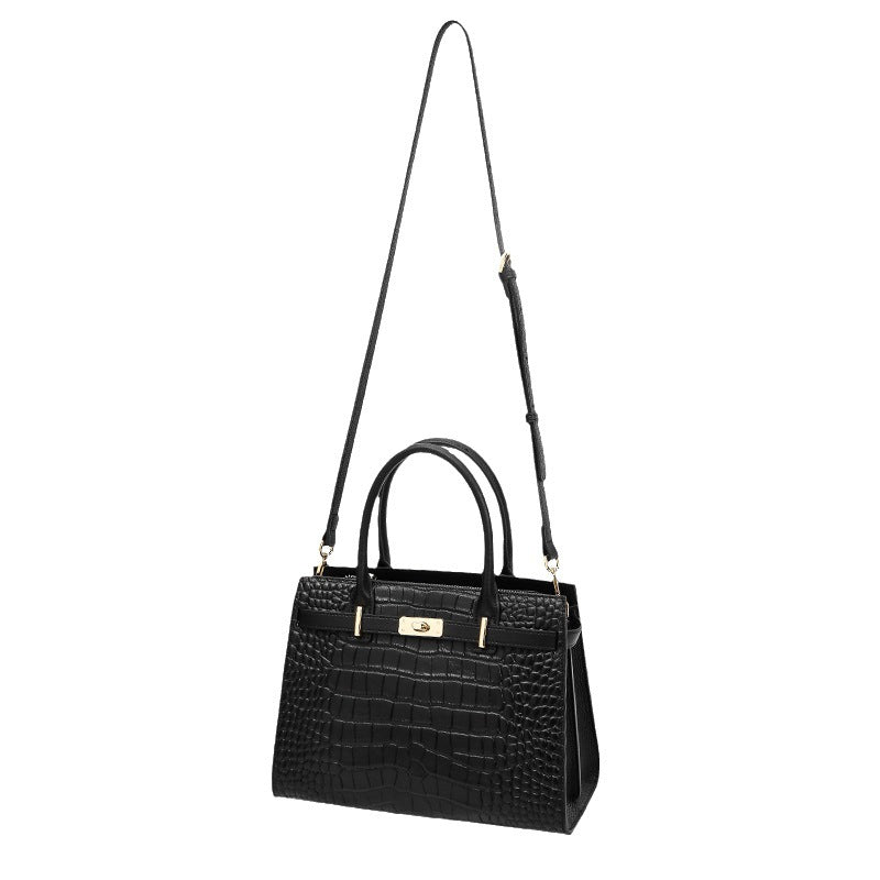 Premium Crocodile Embossed Leather Top Handle Bag