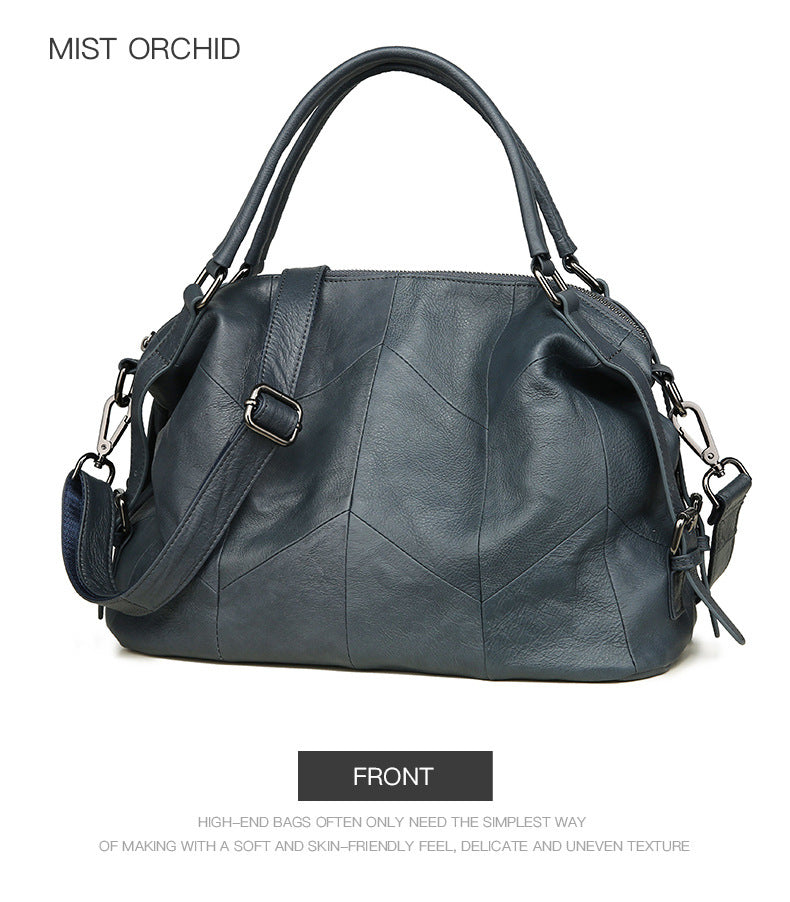 Black Leather Patchwork Shoulder Crossbody Handbag