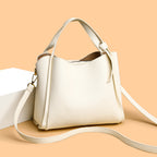 Elegant Soft Leatherette Bucket Crossbody Handbag