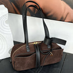 Suede Leather Bowling Tote Shoulder Bag