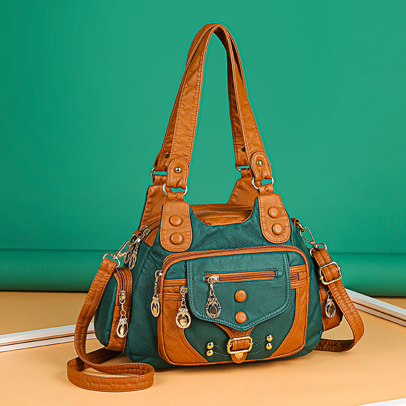 Soft Leather-like Multi-Pocket Shoulder Crossbody Bag