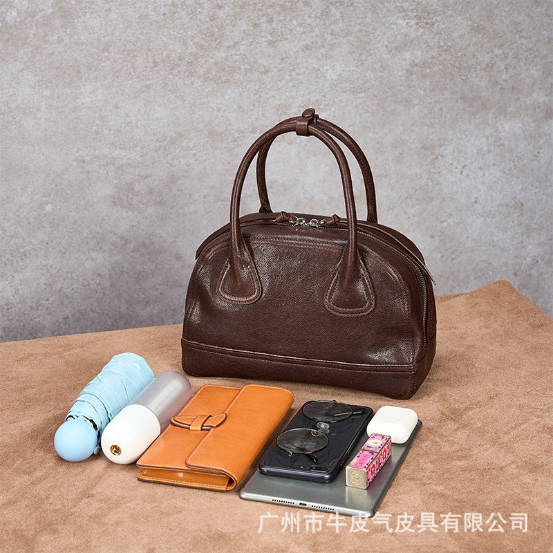 Vegetable Tanned Leather Bowling Shoulder Handbag