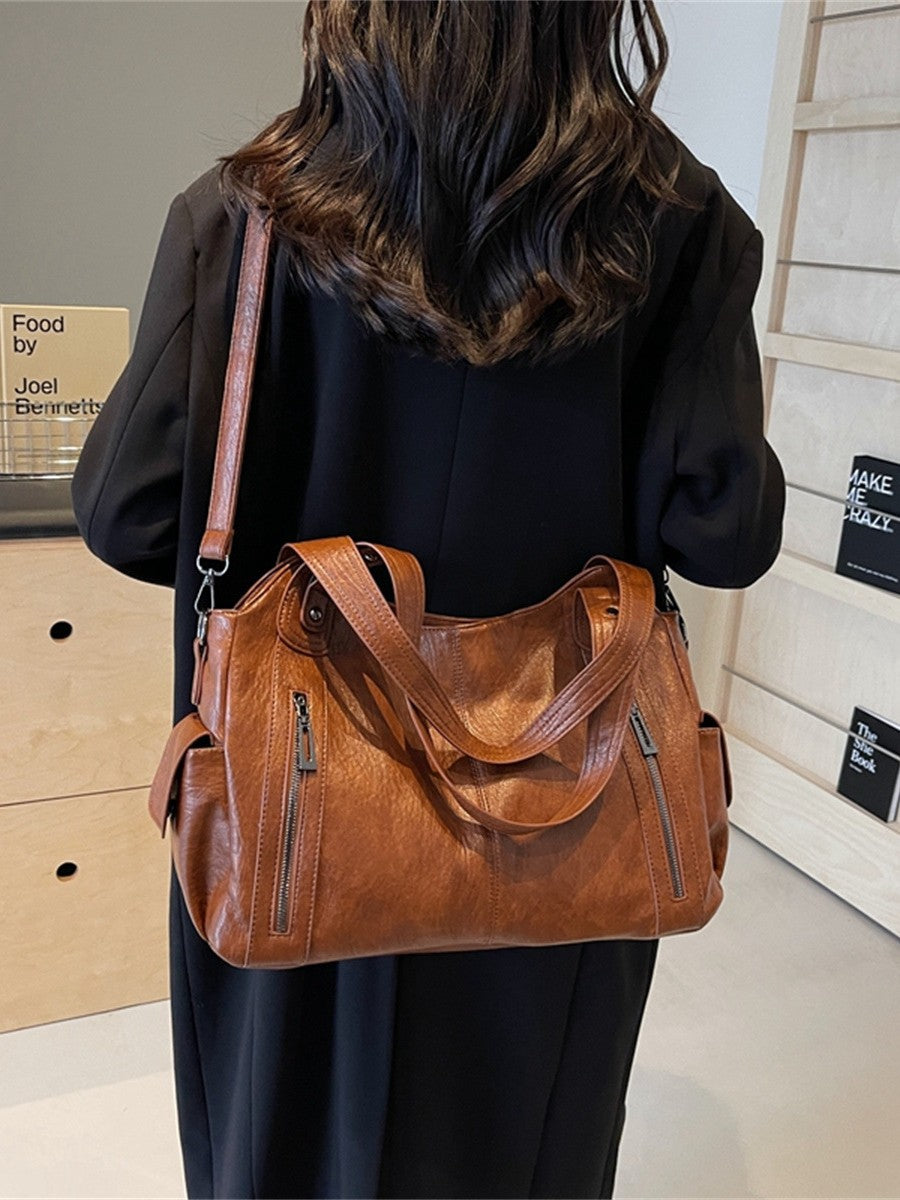 Women's Faux Leather Commuter Tote Shoulder Bag