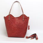 Cowhide Embossed Floral Leather Tote Bag