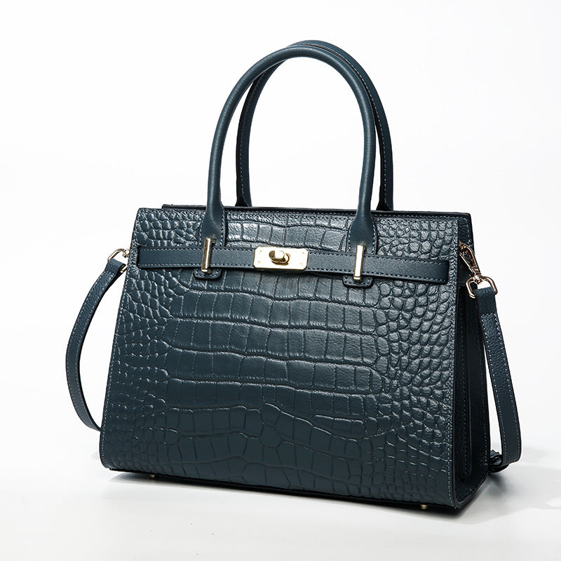 Premium Crocodile Embossed Leather Top Handle Bag