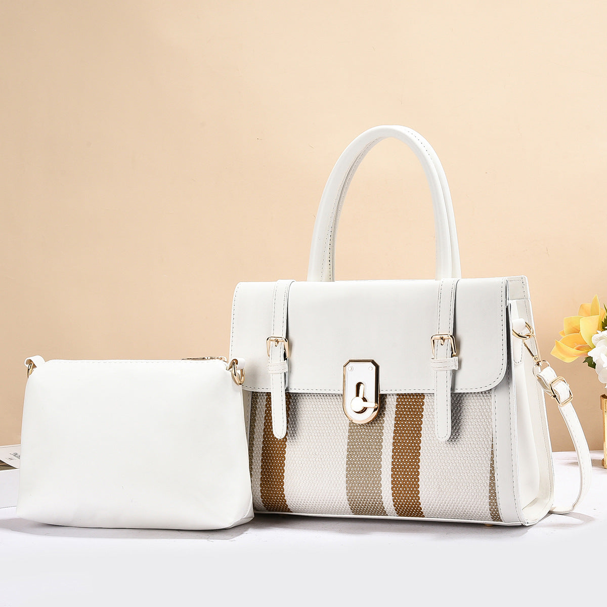Stylish Leather Tote Bag & Pouch Set