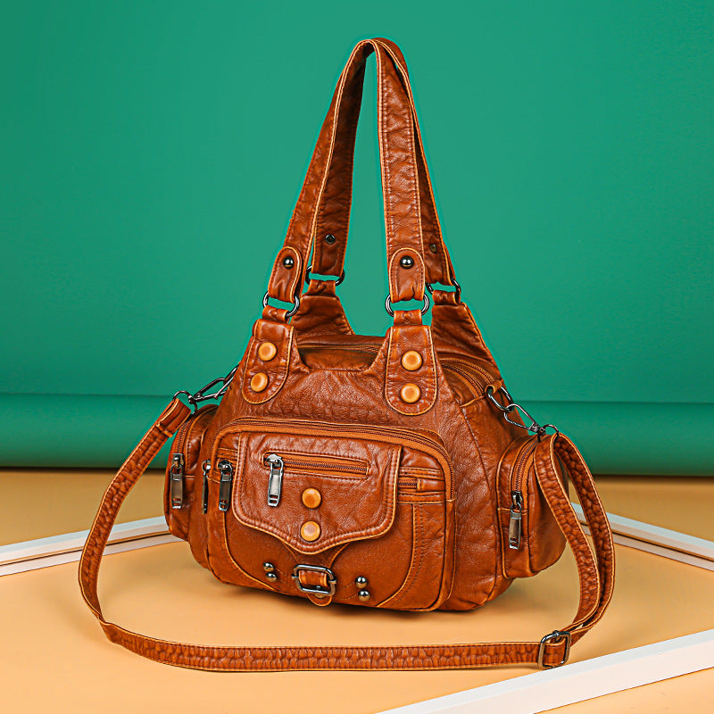 Soft Leather-like Multi-Pocket Shoulder Crossbody Bag