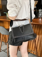 Black Soft Leather Rhinestone Shoulder Crossbody Bag