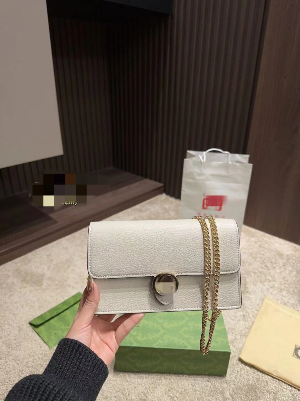 Women's Textured Leather Chain Crossbody Bag