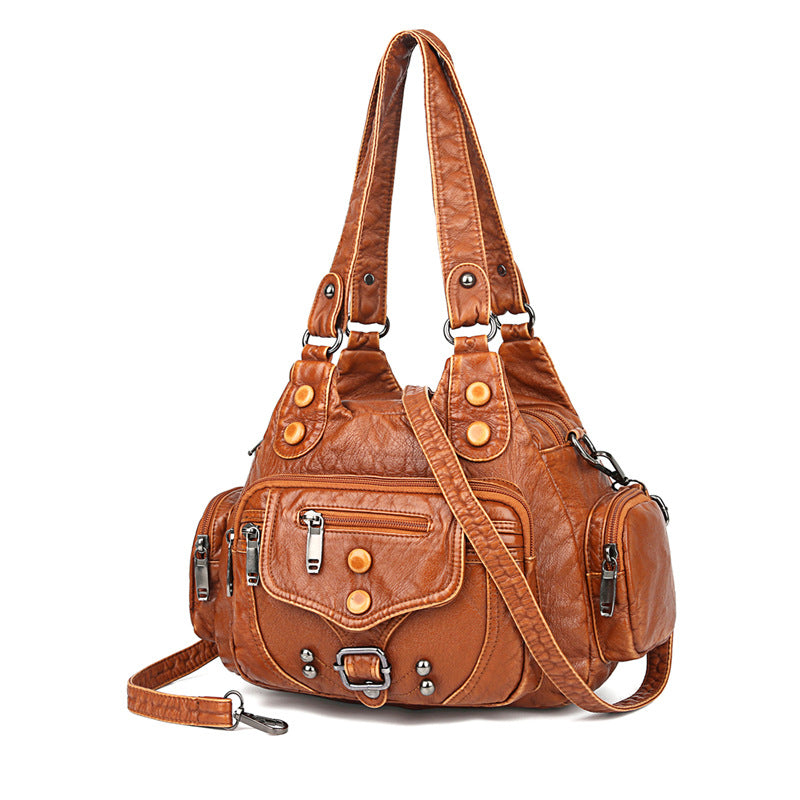 Soft Leather-like Multi-Pocket Shoulder Crossbody Bag