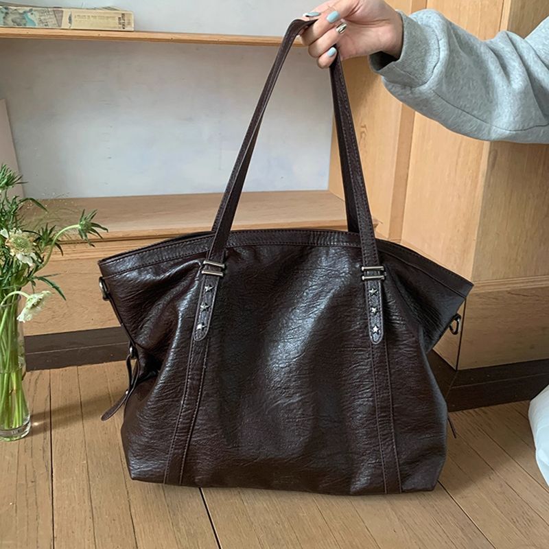 Women's Black Soft Faux Leather Tote Shoulder