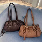 Premium Leather Ruched Drawstring Shoulder Bag