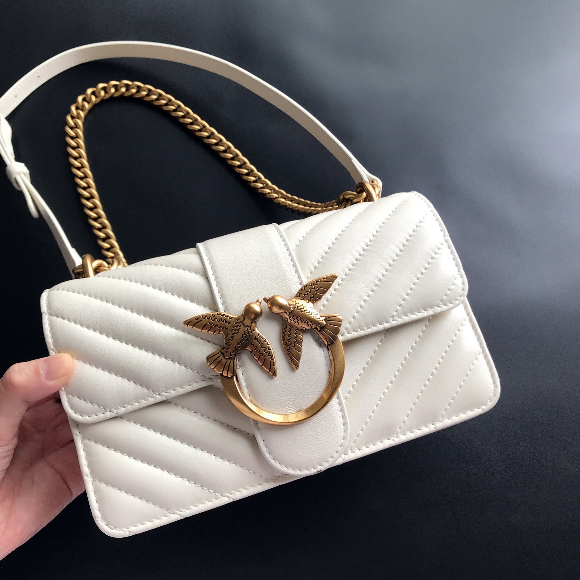 Genuine Leather Quilted Love Birds Crossbody Bag