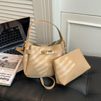 Soft Leather Bucket Bag Set Tote Shoulder