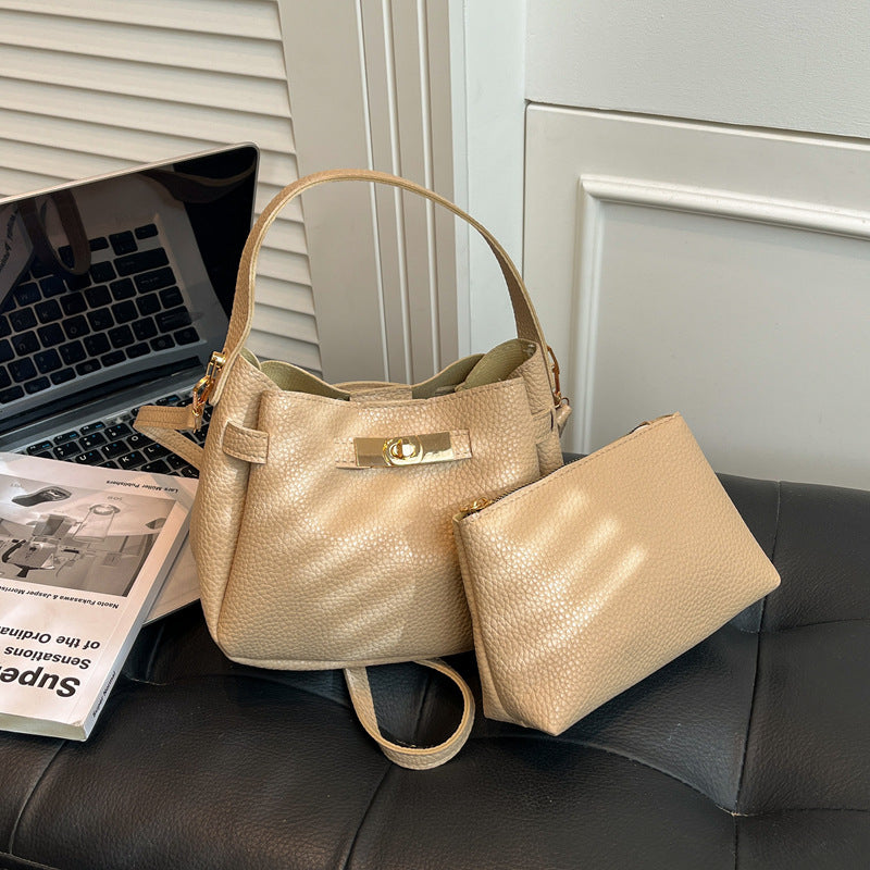 Soft Leather Bucket Bag Set Tote Shoulder
