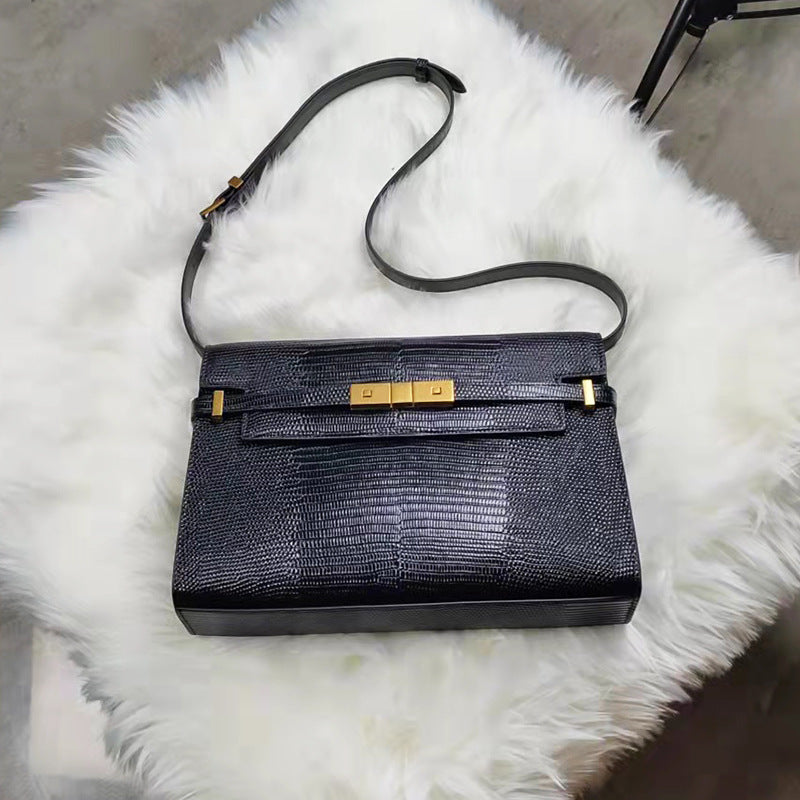 Black Genuine Leather Shoulder Bag Manhattan Style