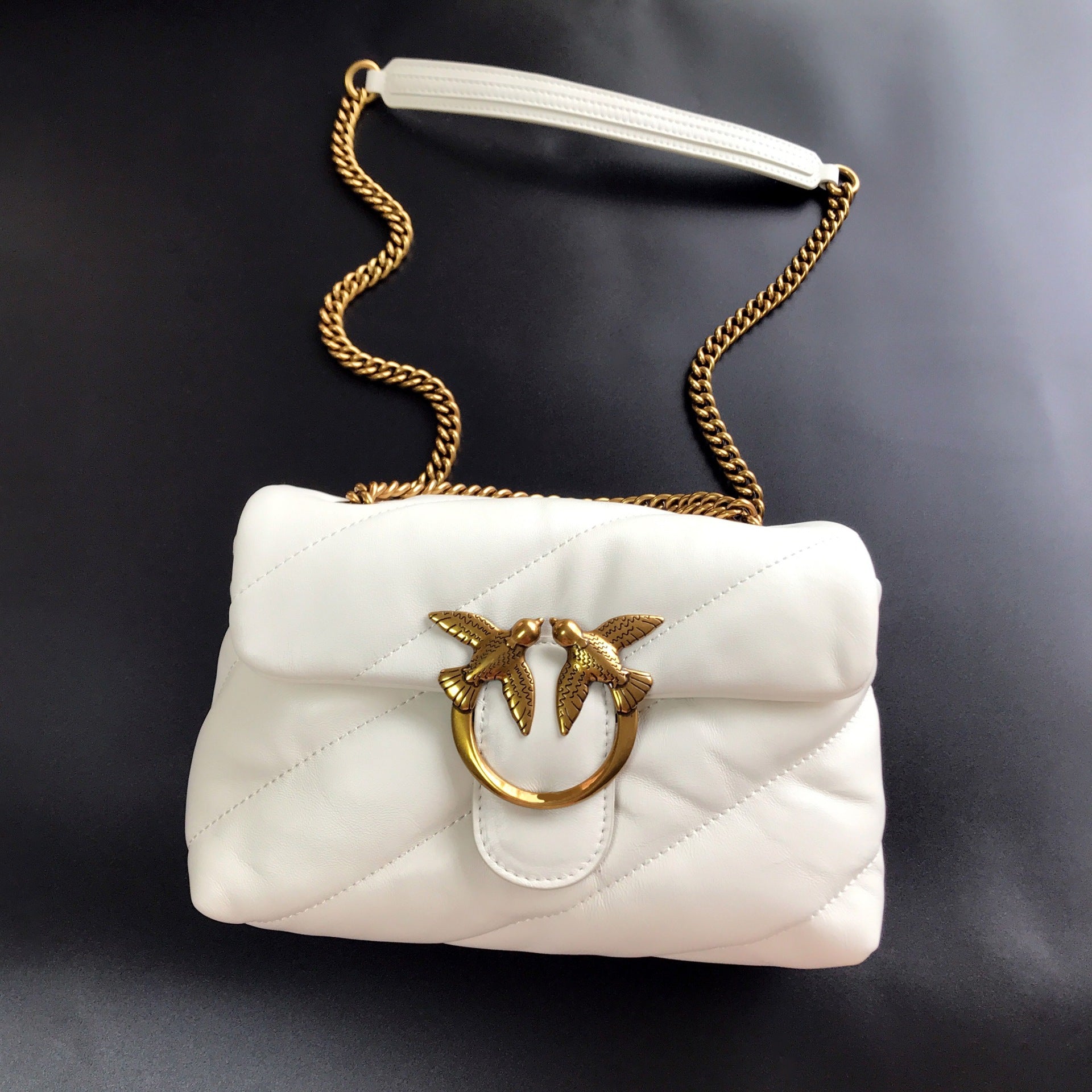 Genuine Leather Quilted Love Birds Crossbody Bag