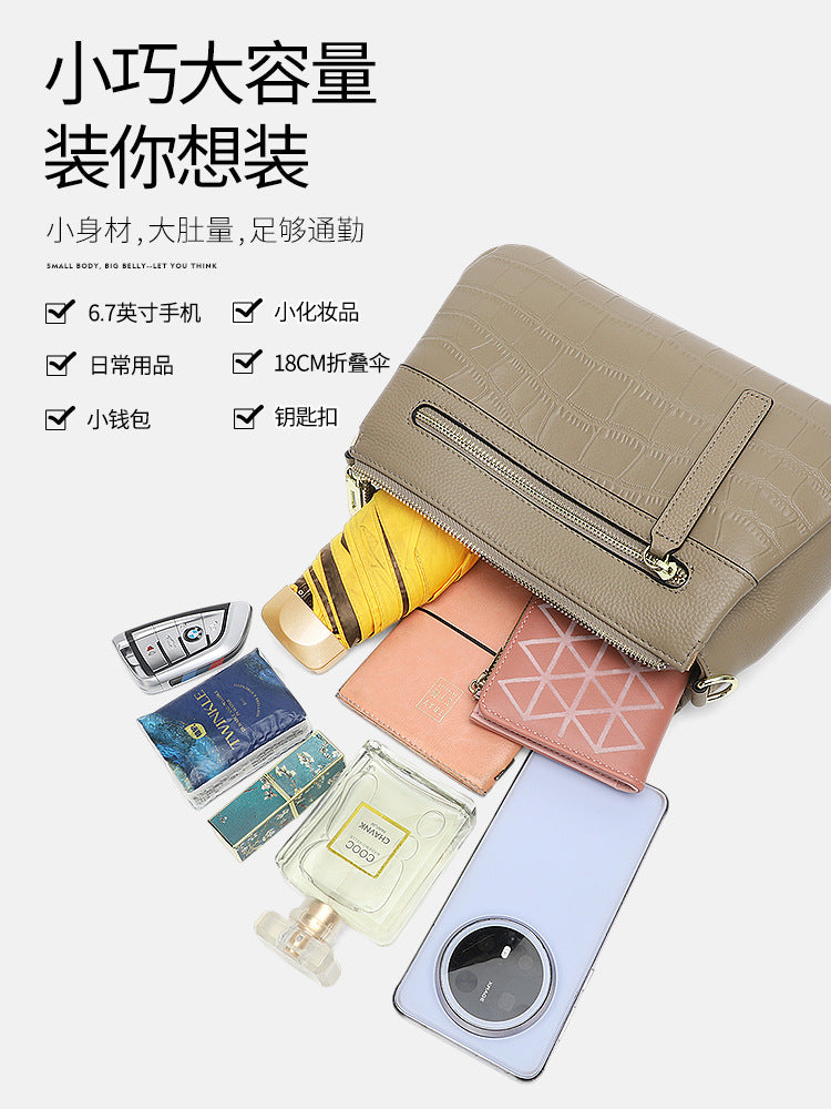 Genuine Leather Croc Embossed Multi-Compartment Bag