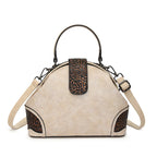Retro Embossed Faux Leather Top-Handle Crossbody Bag