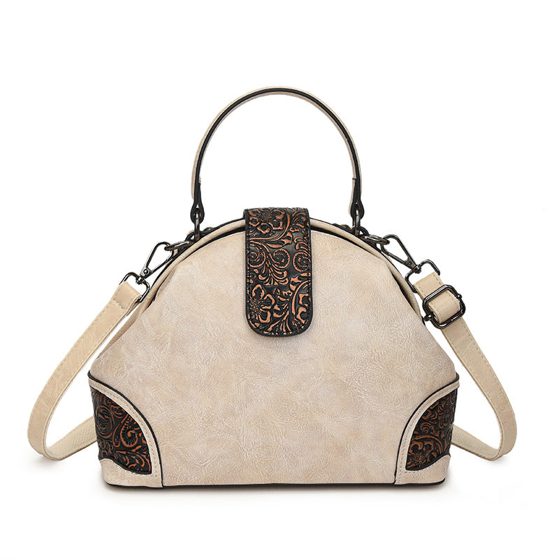 Retro Embossed Faux Leather Top-Handle Crossbody Bag