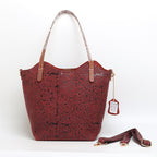 Cowhide Embossed Floral Leather Tote Bag