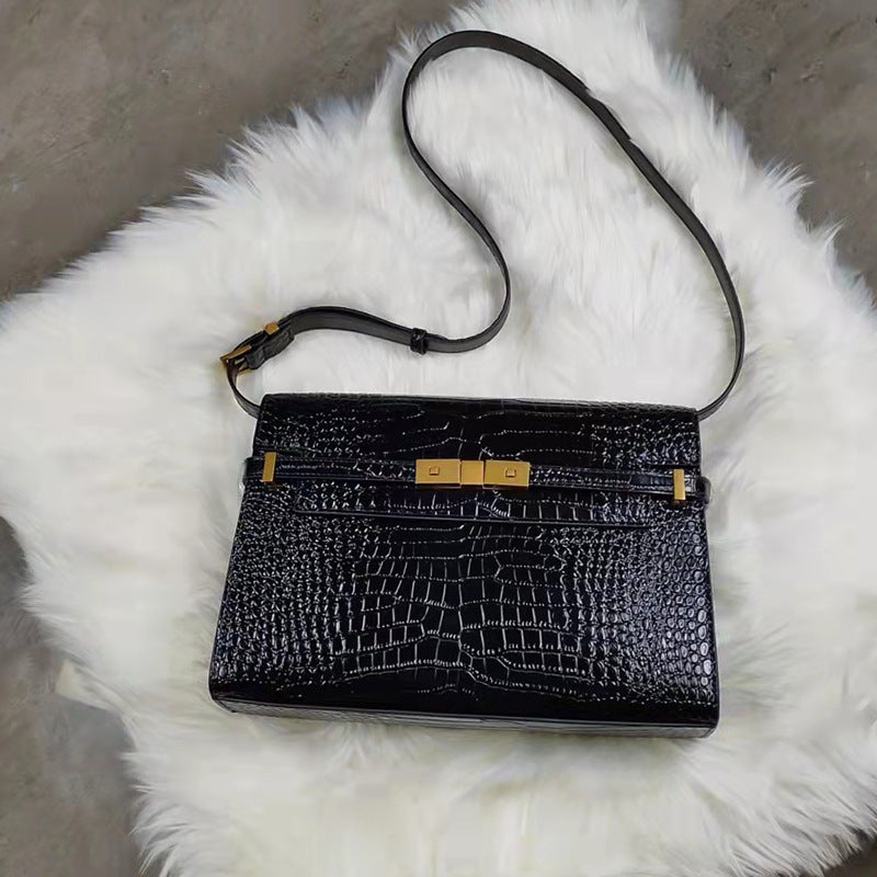 Black Genuine Leather Shoulder Bag Manhattan Style