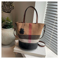 Versatile Canvas Stripe Cowhide Shoulder Bag