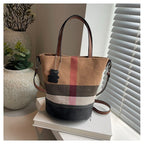 Versatile Canvas Stripe Cowhide Shoulder Bag
