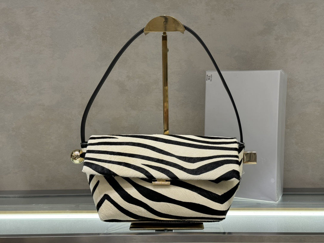 Zebra Print Calfskin Shoulder Bag Women