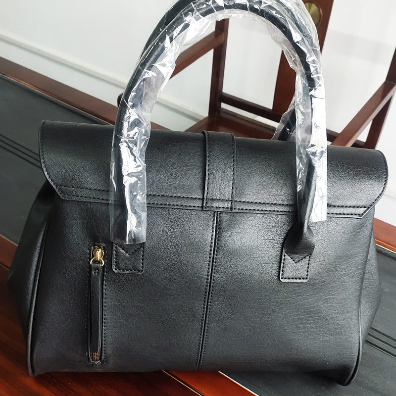 Soft Leather Work Tote Handbag with Clasp