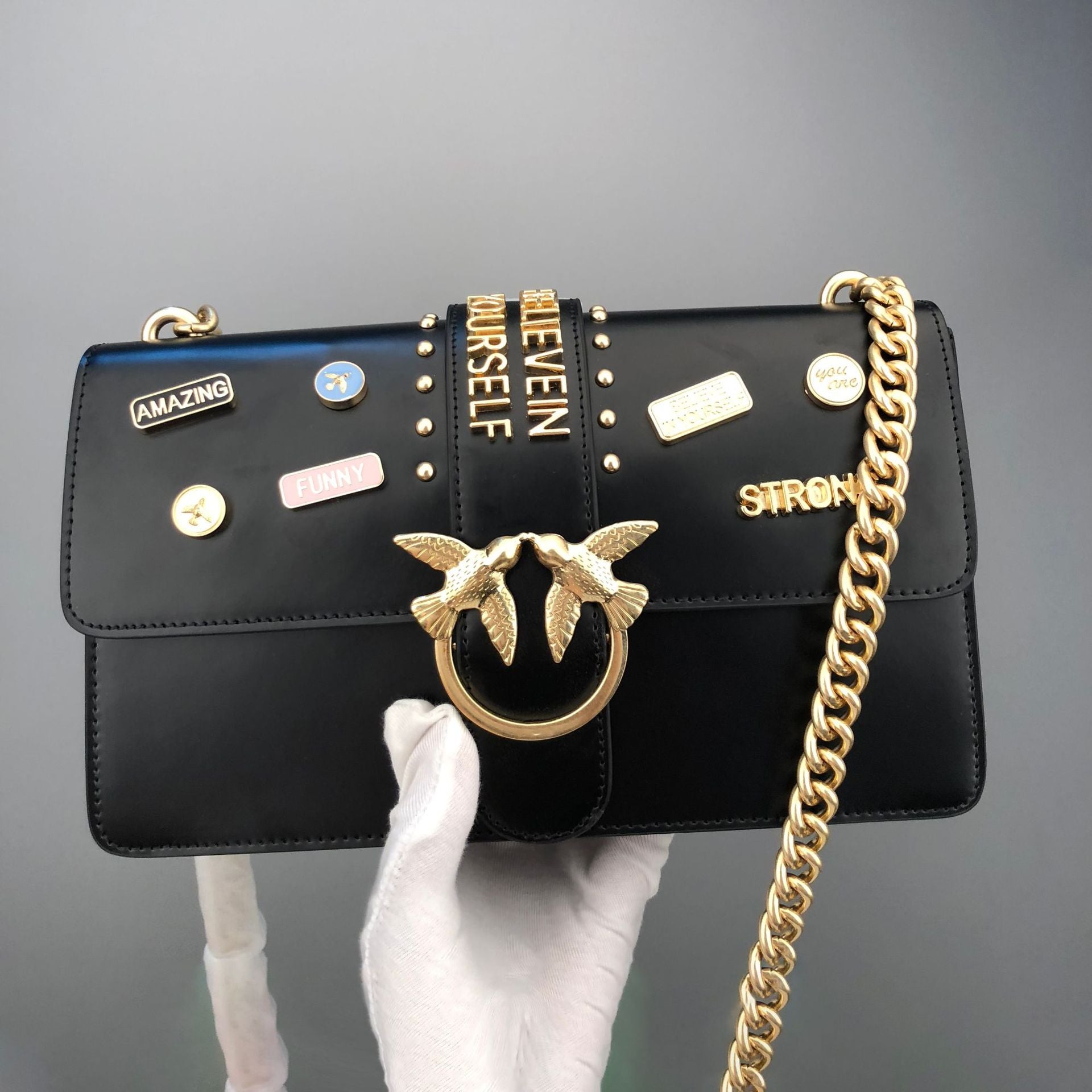 Genuine Leather Quilted Love Birds Crossbody Bag