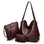 Stylish Women's Soft Leather Handbag Trio