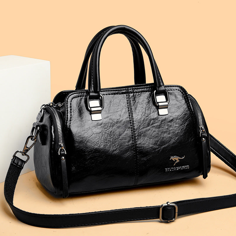 Vintage Colorblock Soft Leather Boston Handbag