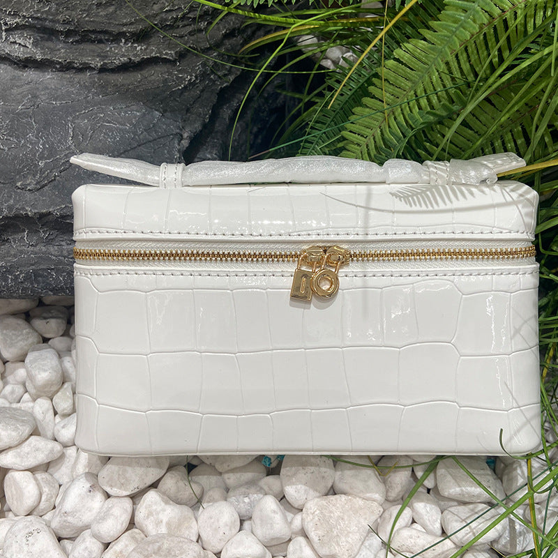 White Croc Embossed Leather Crossbody Bag