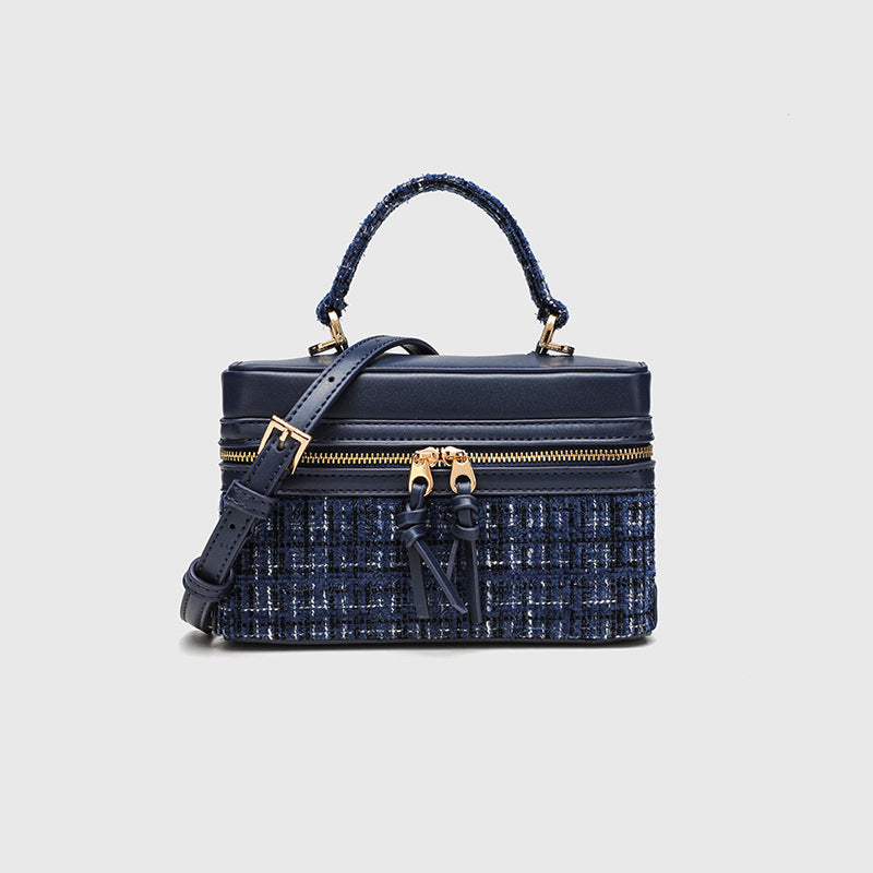 Canvas Leather Mini Box Crossbody Handbag