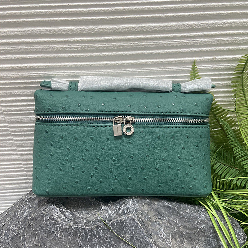 Genuine Leather Ostrich Pattern Box Handbag