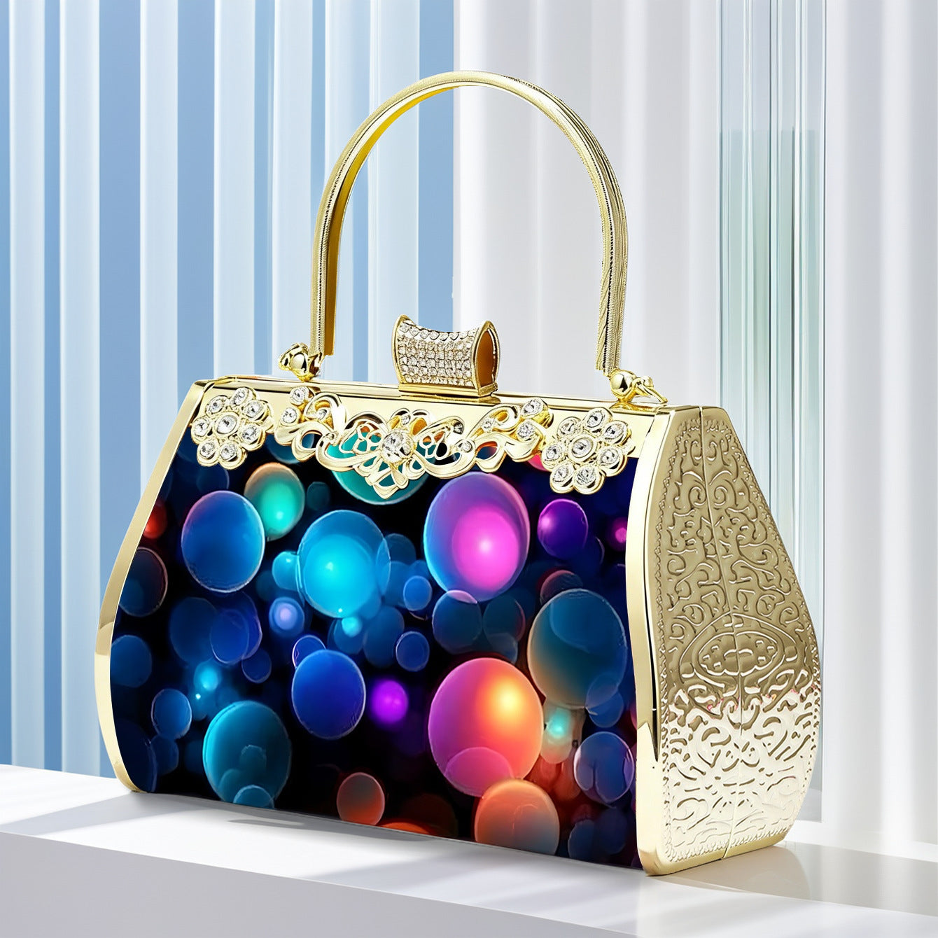 Elegant Floral Glitter Evening Clutch Handbag