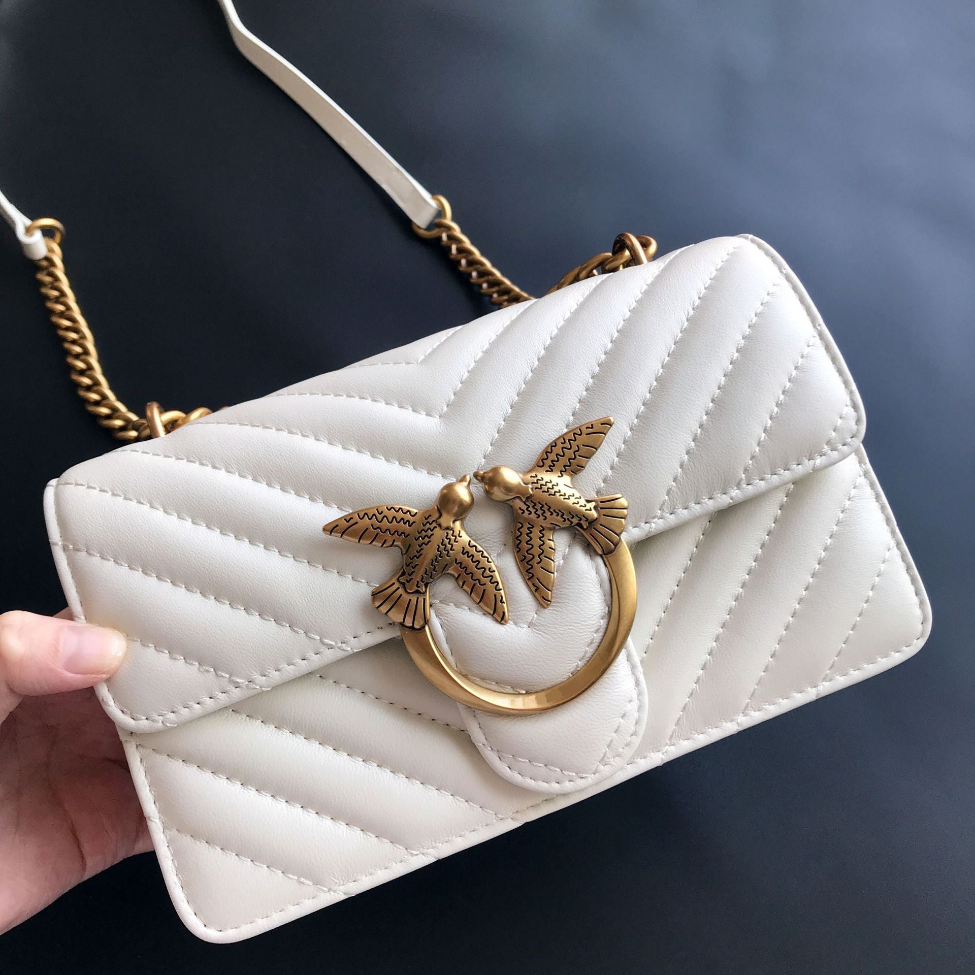 Genuine Leather Quilted Love Birds Crossbody Bag