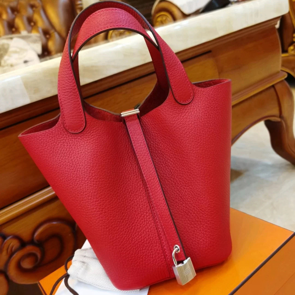 Premium Togo Leather Bucket Handbag